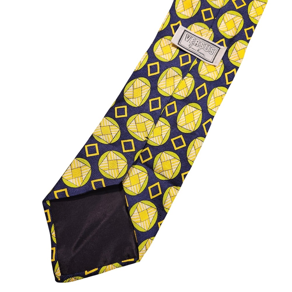 vintage Gianni Versace Versus Silk Neck Tie 90's Blue Yellow Geometric‎ Diamond